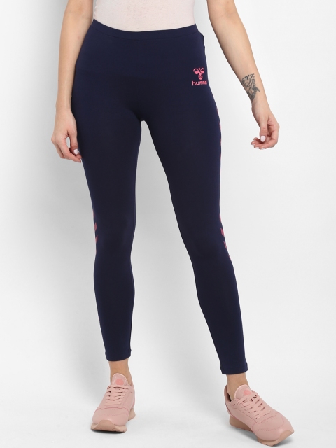 

hummel Women Navy Blue Solid Ankle Length Tights
