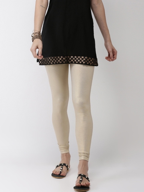 

De Moza Women Gold-Coloured Solid Churidar Length Leggings