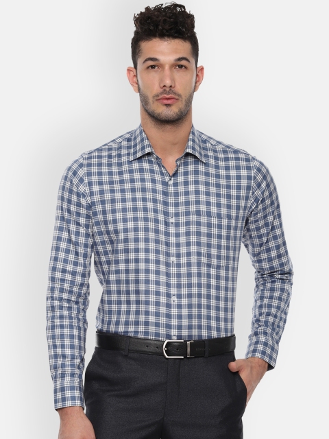 Van Heusen Men Blue & White Slim Fit Checked Formal Shirt