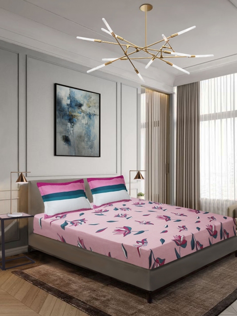 

Aura Pink & Blue Floral 120 TC Polyester 1 Queen Bedsheet with 2 Pillow Covers