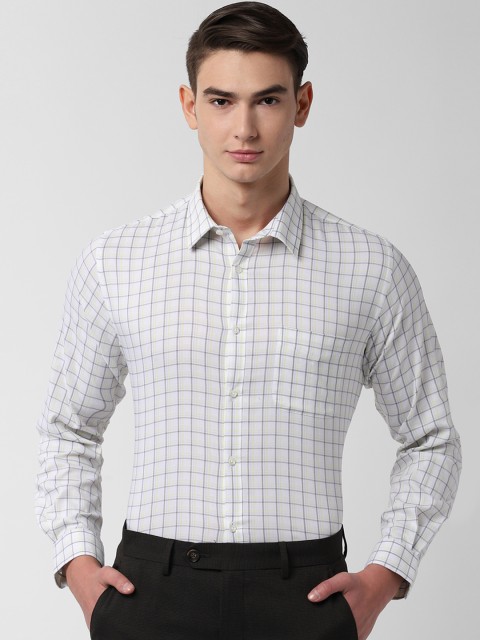 

Peter England Men White & Yellow Slim Fit Checked Formal Shirt