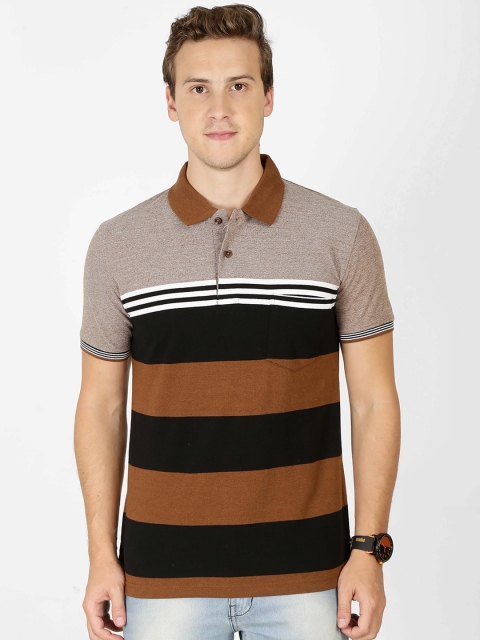 

BULLMER Men Brown Striped Polo Collar T-shirt