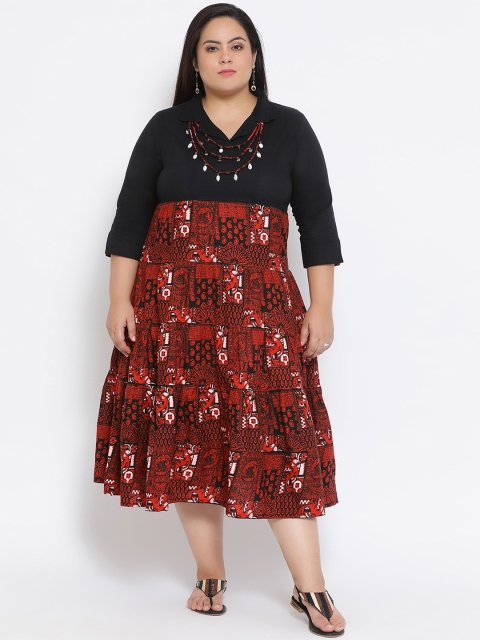 

Kira Plus Women Black & Maroon Printed Empire Dress