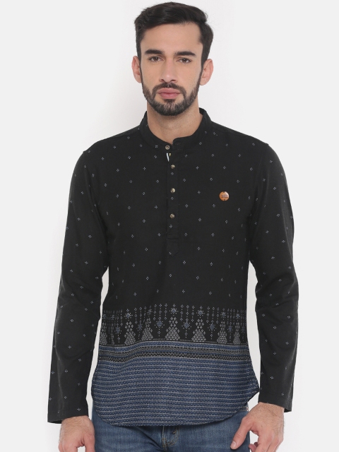 

The Indian Garage Co Men Black & Blue Printed Straight Kurta