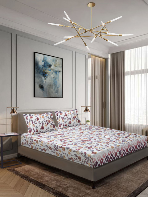 

Aura Brown & Beige Floral 144 TC Cotton Double King Bedsheet with 2 Pillow Covers
