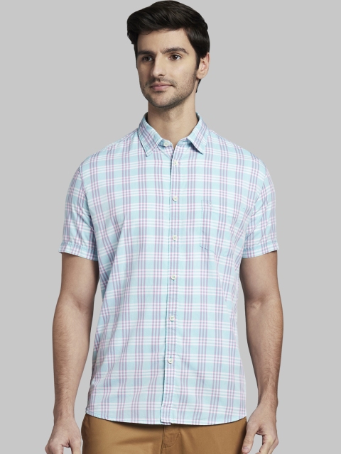 Parx Men Blue Slim Fit Checked Casual Shirt