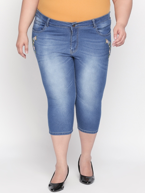 

ZUSH Plus Size Women Blue Solid Regular Fit Stretchable Denim Capris