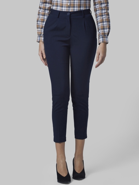 

Park Avenue Woman Blue Regular Fit Solid Cigarette Trousers