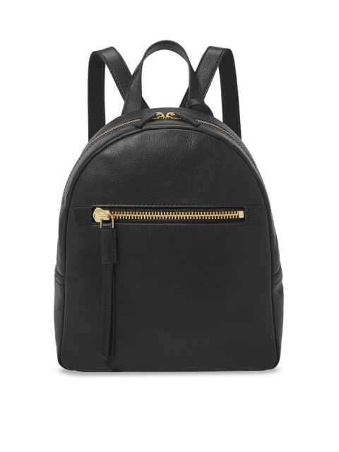 

Fossil Women Black Solid Leather Backpack