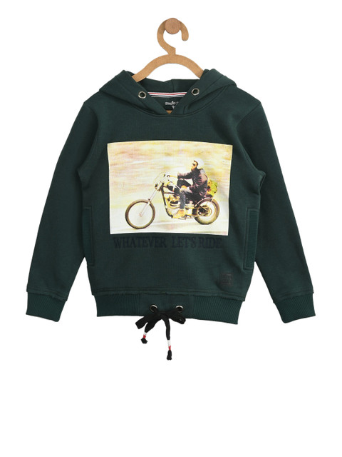 

Stupid Cupid Boys Green Printed Hooded Sweatshirt