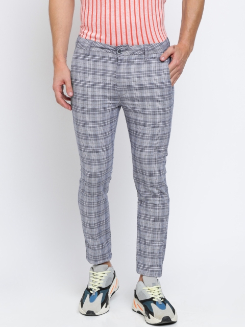 

Breakbounce Men Navy Blue Skinny Fit Checked Regular Trousers