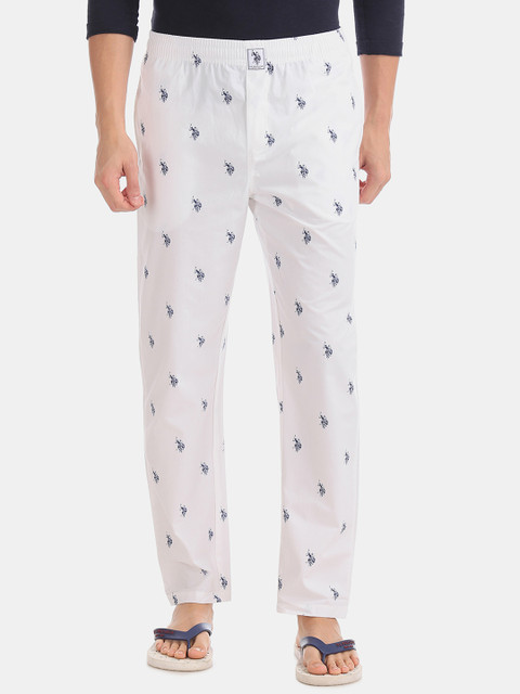 

U.S. Polo Assn. Men White & Navy Blue Printed Lounge Pants