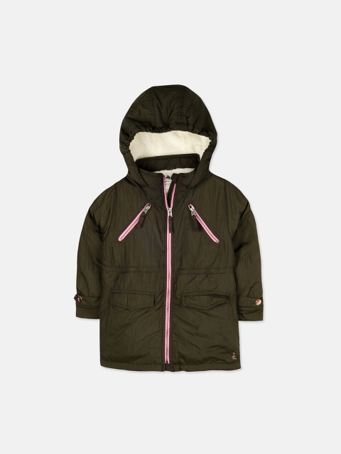 

Cherry Crumble Girls Olive Green Solid Padded Jacket