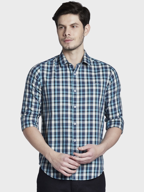 

ColorPlus Men Blue & Green Slim Fit Checked Casual Shirt
