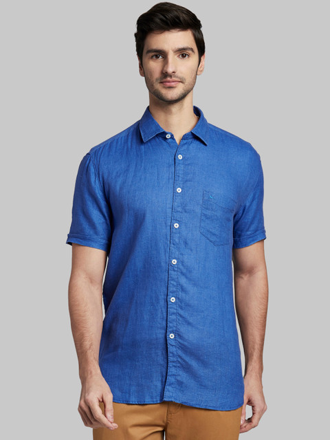 

Parx Men Blue Slim Fit Solid Linen Casual Shirt