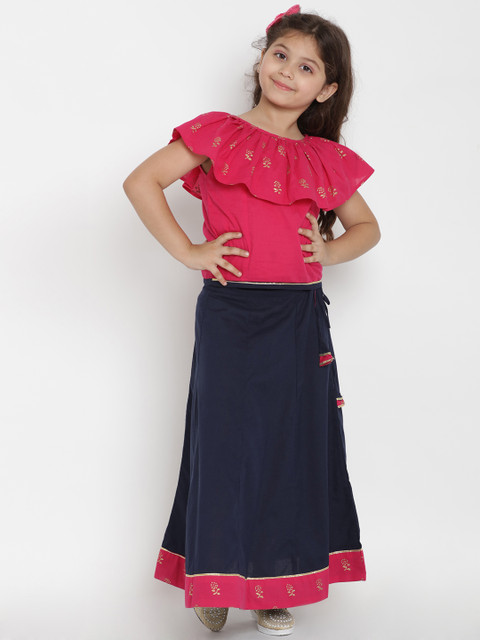 

Bitiya by Bhama Girls Fuchsia Pink & Navy Blue Top with Skirt