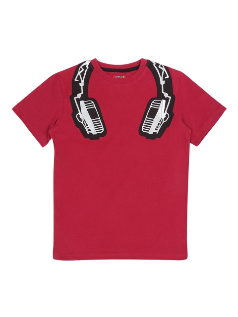 

POPPERS by Pantaloons Boys Maroon Printed Round Neck Pure Cotton T-shirt