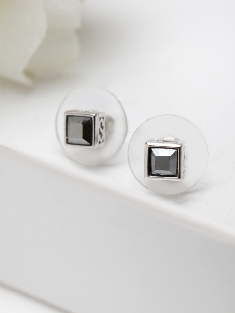 AVANT-GARDE PARIS Rhodium-Plated Black Swarovski Square Studs
