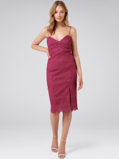 

Forever New Women Self Design Maroon Sheath Dress