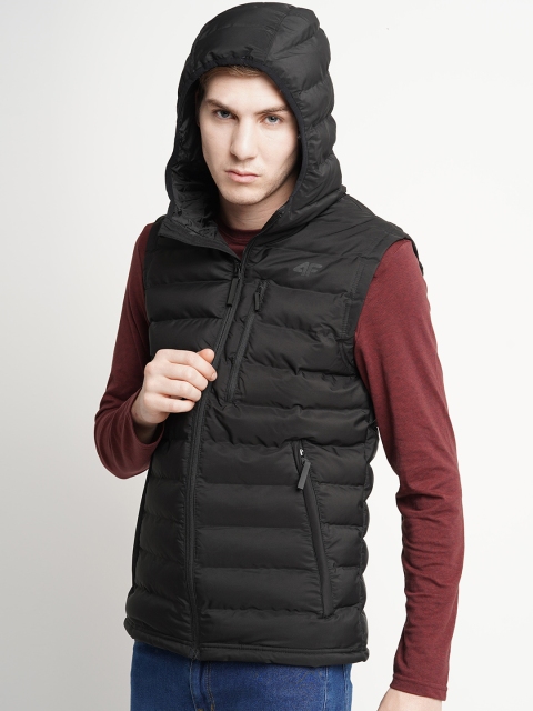 

4F Men Black Solid Hooded Puffer Jacket