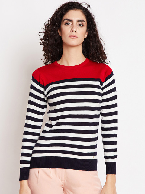 

Taanz Women White & Red Striped Pullover Sweater
