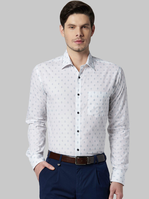 

Park Avenue Men White & Blue Slim Fit Printed Formal Shirt