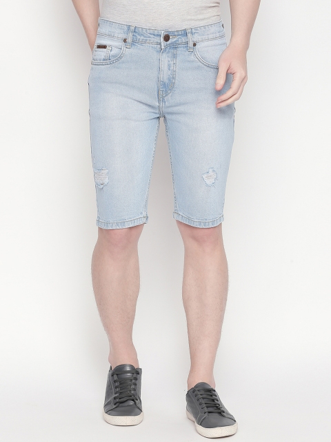 

BOLTS and BARRELS Men Blue Washed Slim Fit Denim Shorts