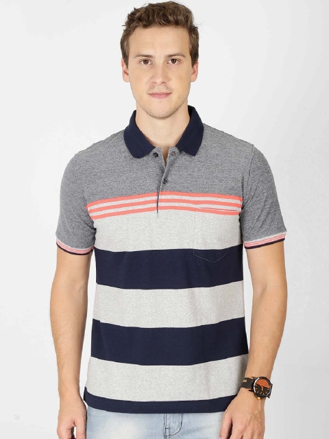 

BULLMER Men Grey Striped Polo Collar T-shirt