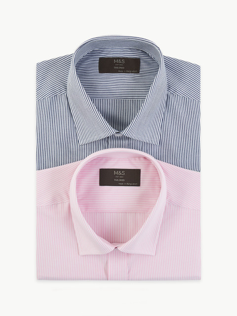 

Marks & Spencer Men Pack of 2 Tailored Fit Striped Formal Shirt, Pink