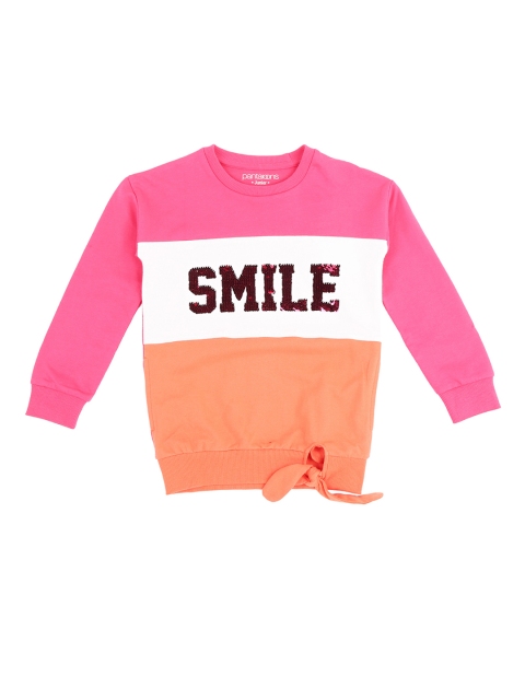 

Pantaloons Junior Girls Pink & White Colourblocked Sequinned Sweatshirt