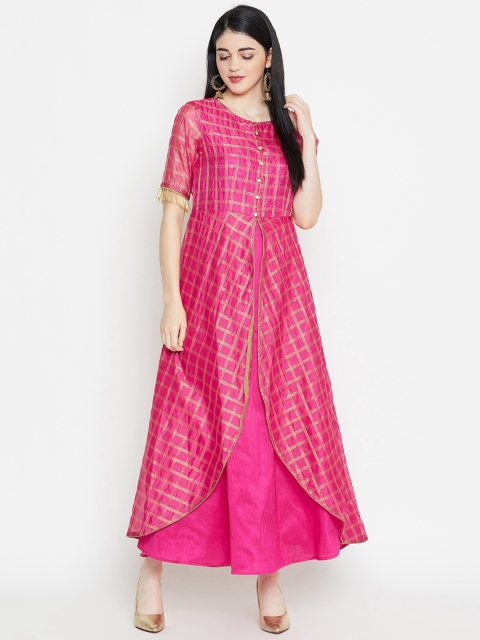 

studio rasa Women Fuchsia Pink Checked Maxi Dress