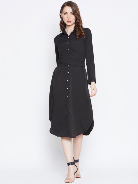 Women Black Solid Shirt Dress