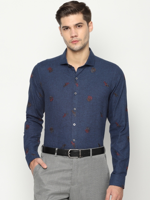 SIMON CARTER LONDON Men Navy Blue Slim Fit Embroidered Formal Shirt