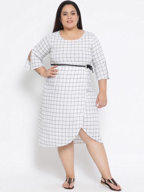 

Kira Plus Women White & Black Checked Wrap Dress