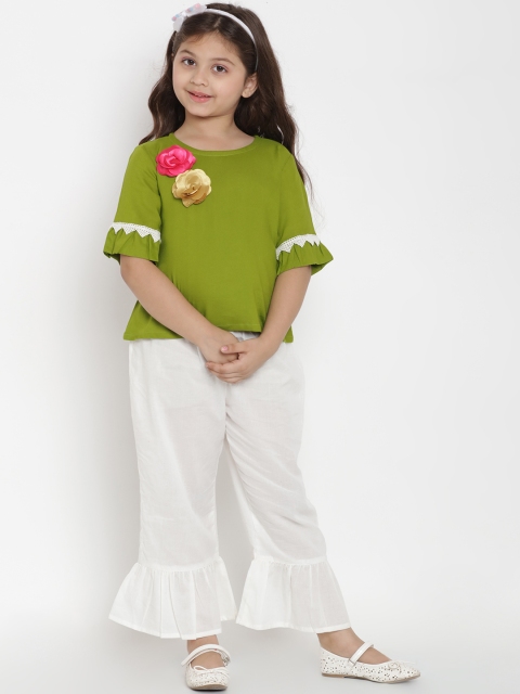 

Bitiya by Bhama Girls Green & White Solid Top with Trousers
