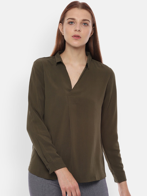 

Van Heusen Woman Olive Brown Solid Shirt Style Top