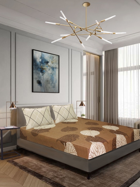 

Aura Brown & Beige Floral 120 TC Polyester 1 Queen Bedsheet with 2 Pillow Covers