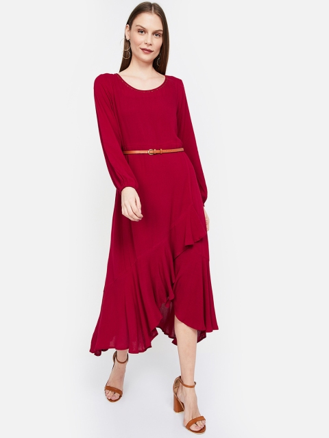 

Colour Me by Melange Women Solid Maroon Fit and Flare Dress