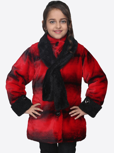 

CUTECUMBER Girls Red & Black Striped Jacket