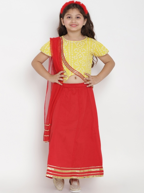 

Bitiya by Bhama Girls Yellow & Red Printed Ready to Wear Lehenga & Blouse with Dupatta