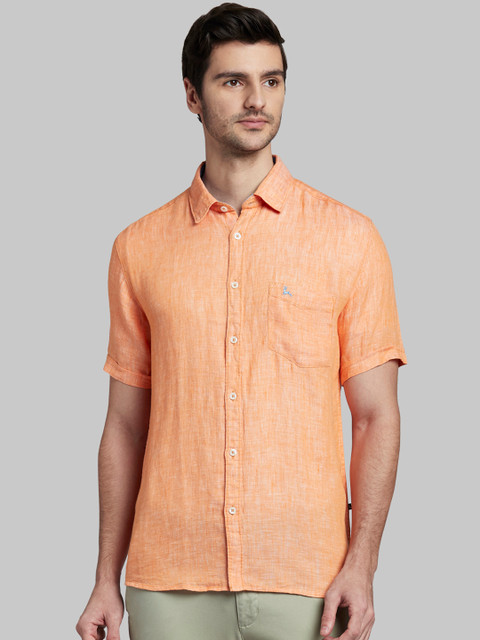 

Parx Men Orange Slim Fit Solid Linen Casual Shirt