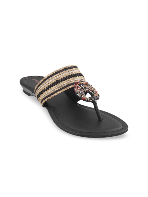 

Mochi Women Black Woven Design Open Toe Flats
