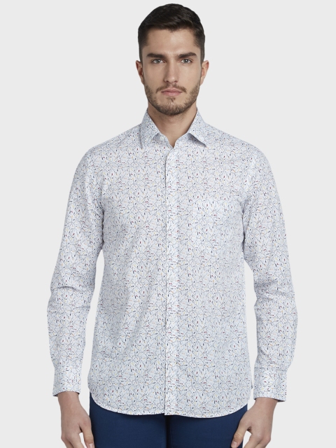 

ColorPlus Men White & Blue Tailored Fit Printed Casual Shirt