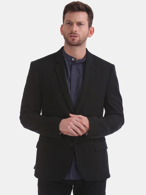 

Flying Machine Men Black Solid Single-Breasted Slim-Fit Blazers