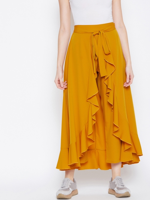

Berrylush Women Mustard Solid Flared Maxi Skirt