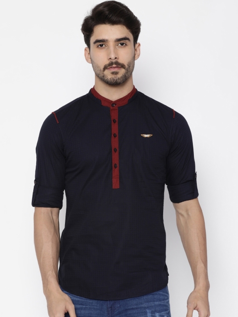 

The Indian Garage Co Men Navy Blue Solid Straight Kurta