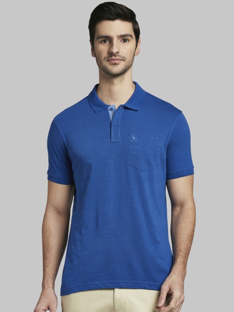 

Parx Men Blue Solid Polo Collar T-shirt