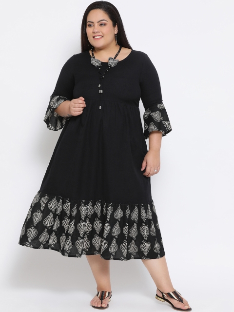 

Kira Plus Women Black Printed Fit and Flare Dress