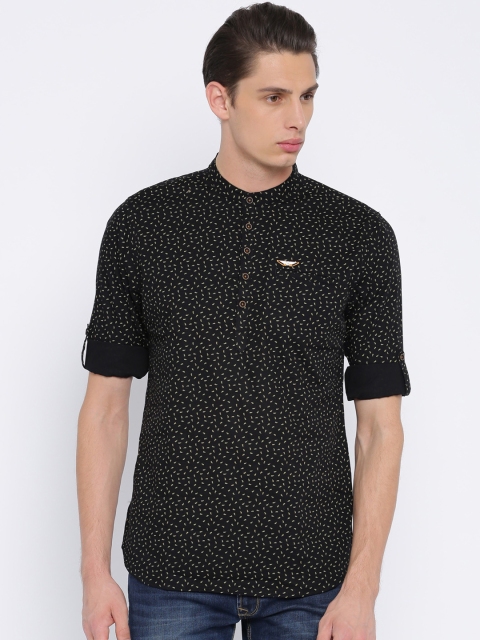 

The Indian Garage Co Men Black Printed Straight Kurta