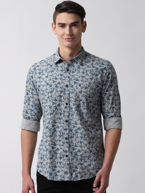 

Peter England Casuals Men Grey & Blue Slim Fit Printed Casual Shirt